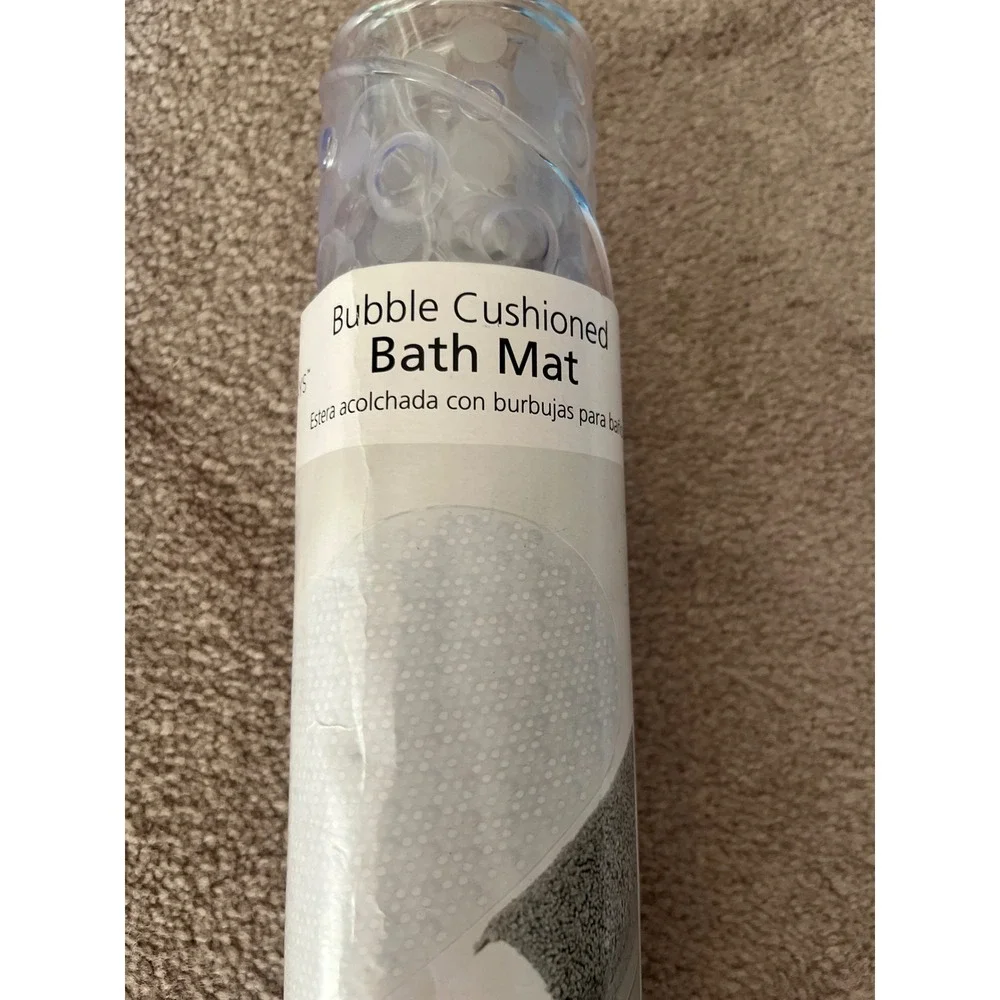 Bubble Cushioned Bath Mat Clear Skid-Resistant Suction Cups 15.25 x 27